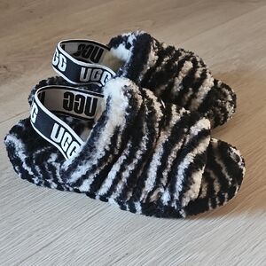 UGG Zebra Stripe Fuzzy Slippers